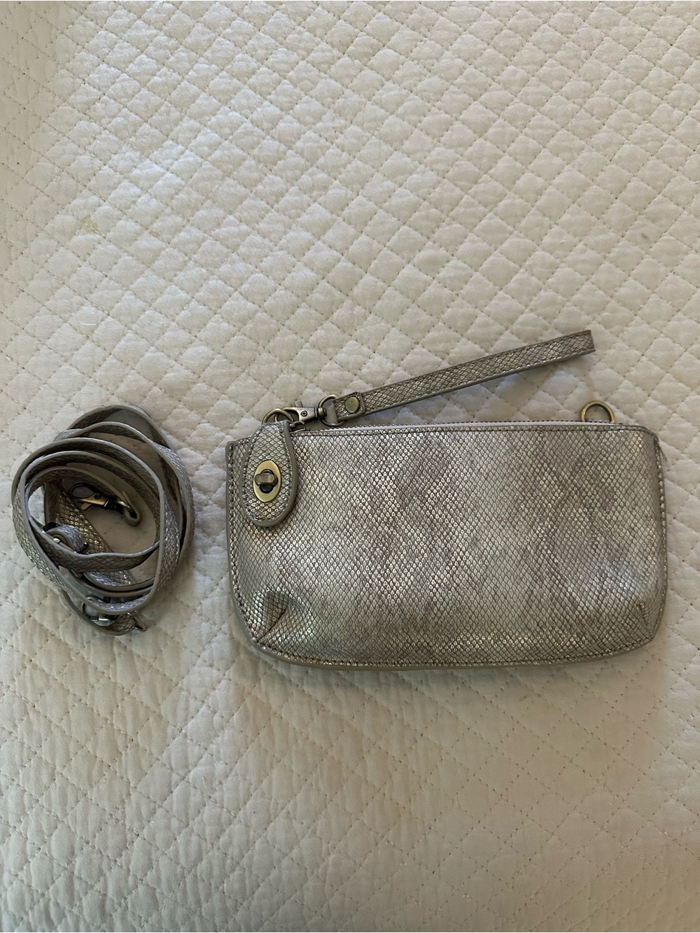 Joy Susan Metallic Silver Convertible Wristlet with Strap